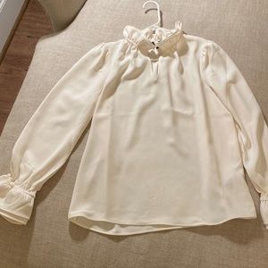 J crew small ivory blouse with ruffle cuffs and collar